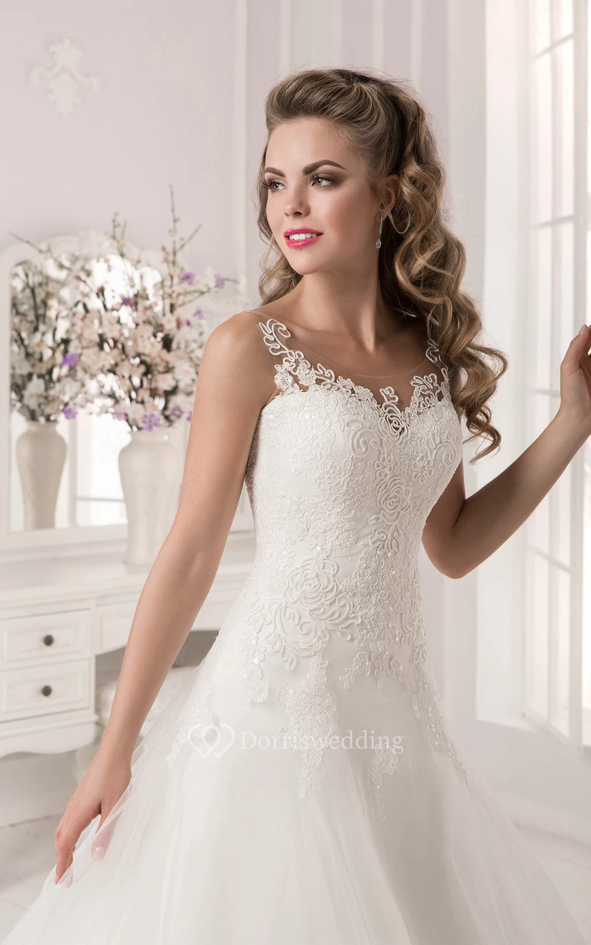 A Line Applique Sleeveless V Back First Communion Dress view 2