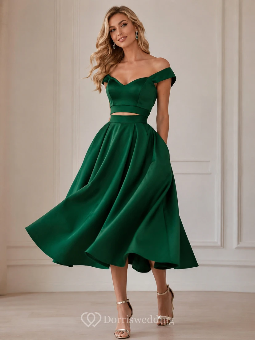 Vestido de satén de dos piezas con tirantes descubiertos hasta la rodilla view 3