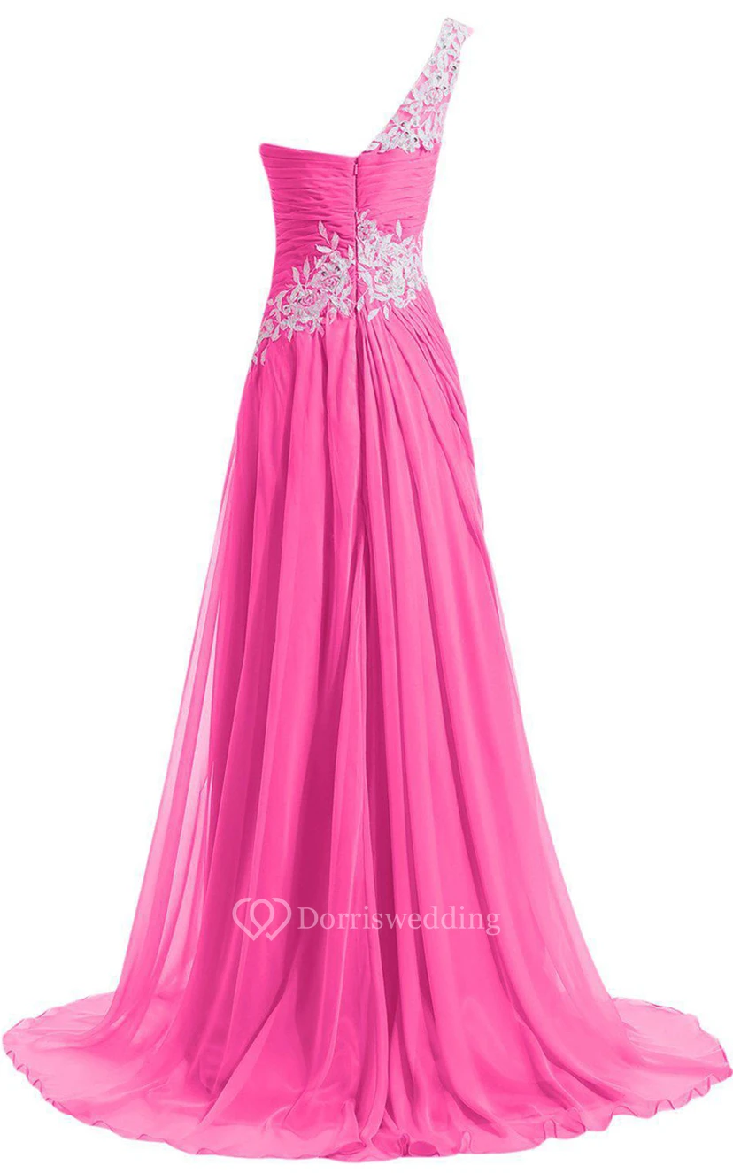 One-shoulder A-line Dress With Beadings and Pleats view 2