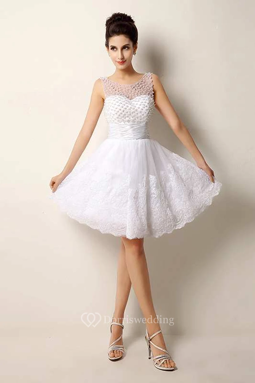 Strapless Scoop Neck Ruched Short Lace Dress view 3
