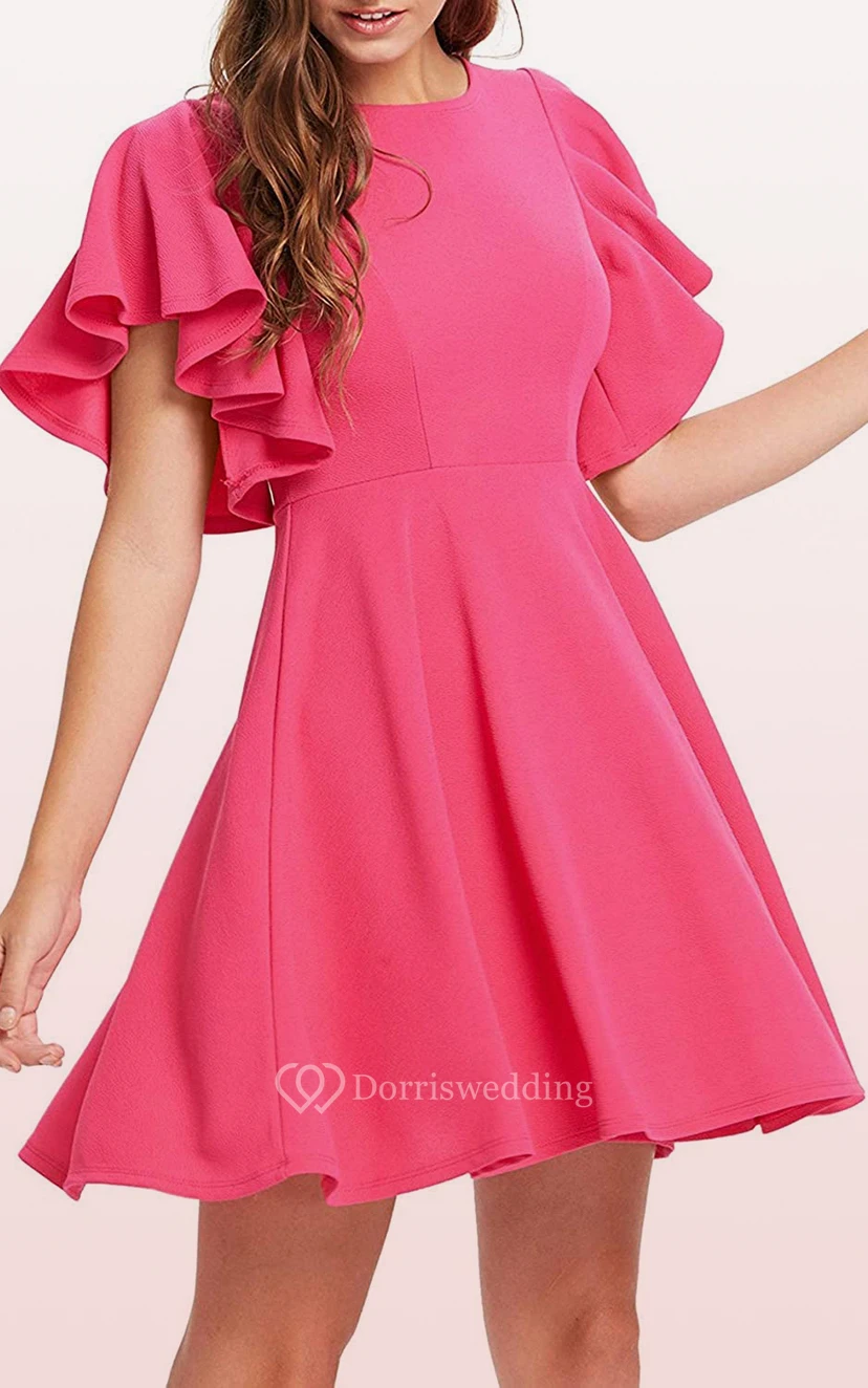 Knielanges, schlichtes und elegantes Jerseykleid in A-Linie mit kurzen Ärmeln und Falten view 4