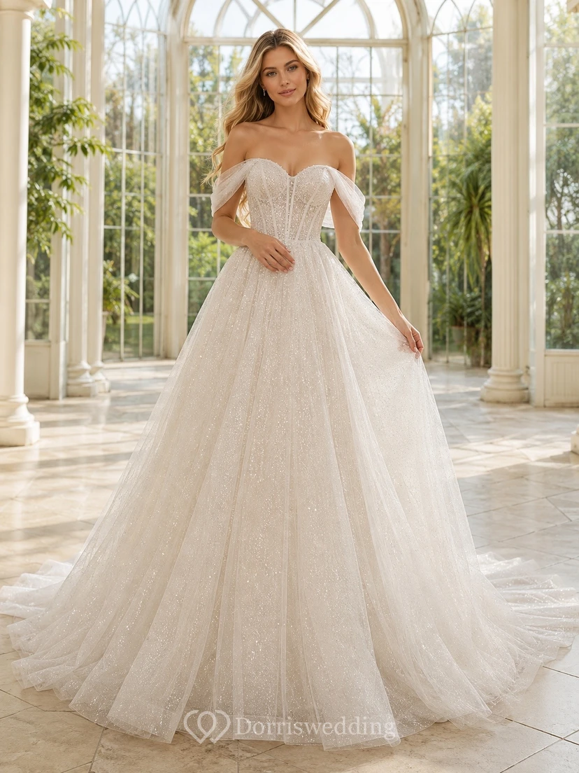 Vestido de novia elegante y fino de tul con mangas largas estilo sirena
