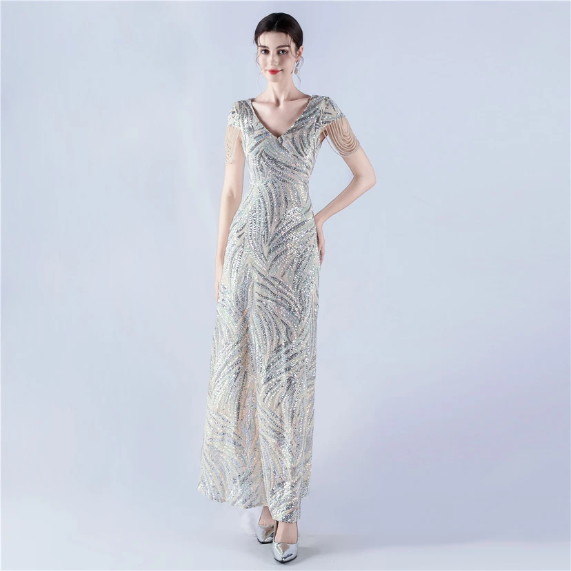 A-Line Big Swing Dress Skirt Encrypted Sequined Craft Beaded Evening Dress view 66