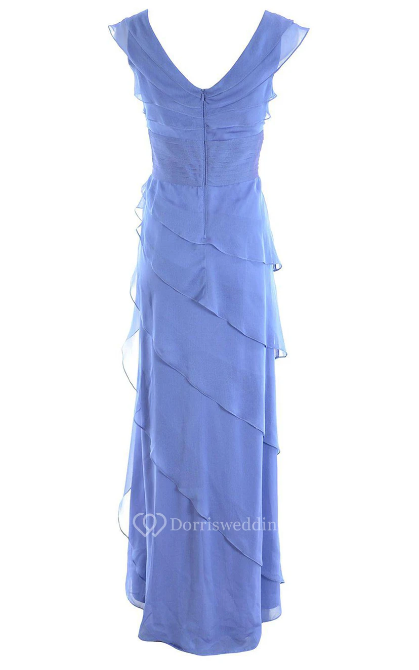 Exquisite Sleeveless V-neck Long Chiffon Dress With Tiered Ruffles view 2