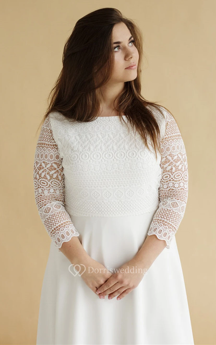 Encantador vestido de novia de satén etéreo de corte A para tallas grandes view 3