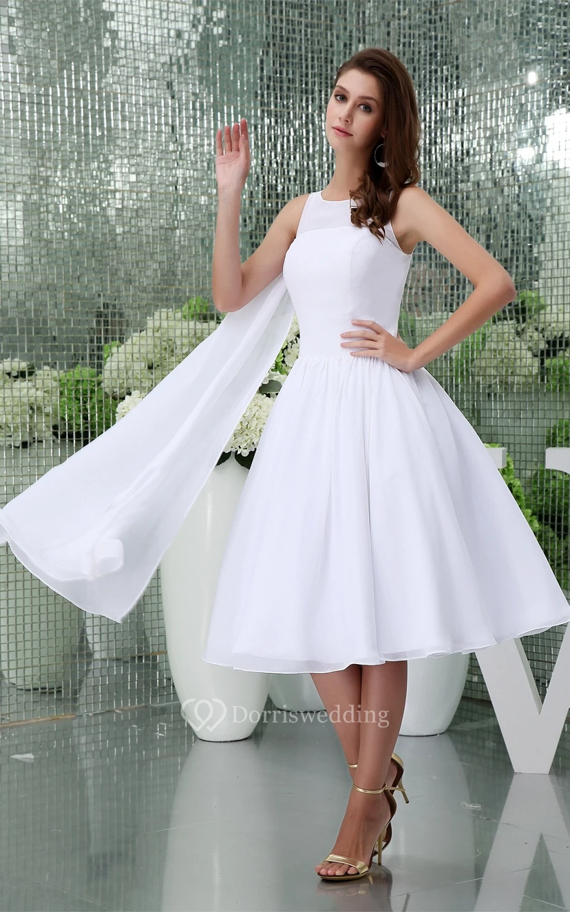 Sleeveless A-Line Tea-Length Chiffon Dress With Pleats view 2