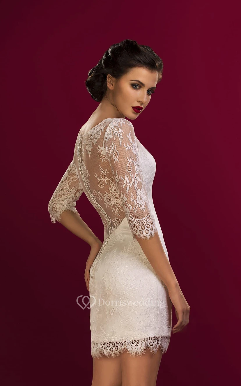 Sheath Short Jewel Half Sleeve Bell Illusion Illusion Zipper Illusion Lace Dress view 2