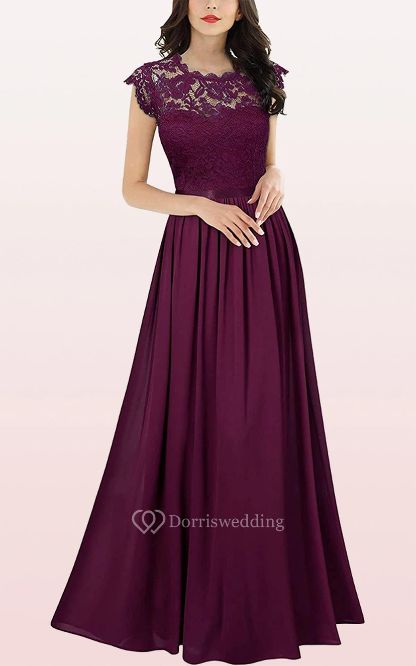 Romantisches Brautjungfernkleid aus Chiffon in A-Linie mit Muschelsaum und Falten view 9