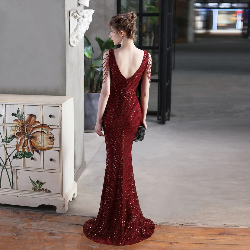Paillettenbesetztes Meerjungfrauenkleid für Auftritte, Internet-Promi-Events, Bankette, Automodelle, Etikette, Abendkleid view 11