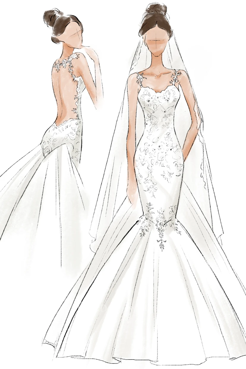 Magnificent Lace and Tulle Mermaid Bride Dress with Wedding Veil view 4