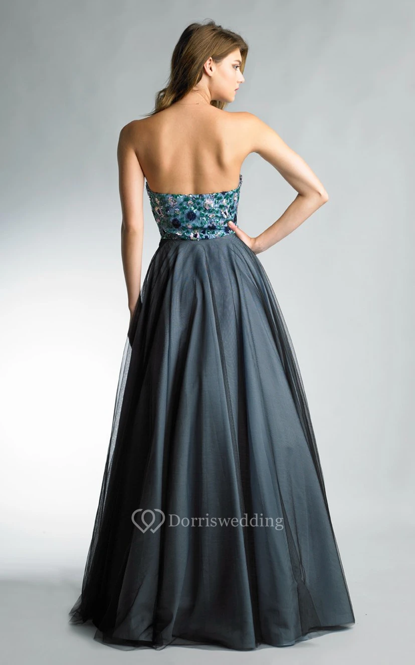A-line Floor-length Sweetheart Sleeveless Tulle Backless Dress view 2
