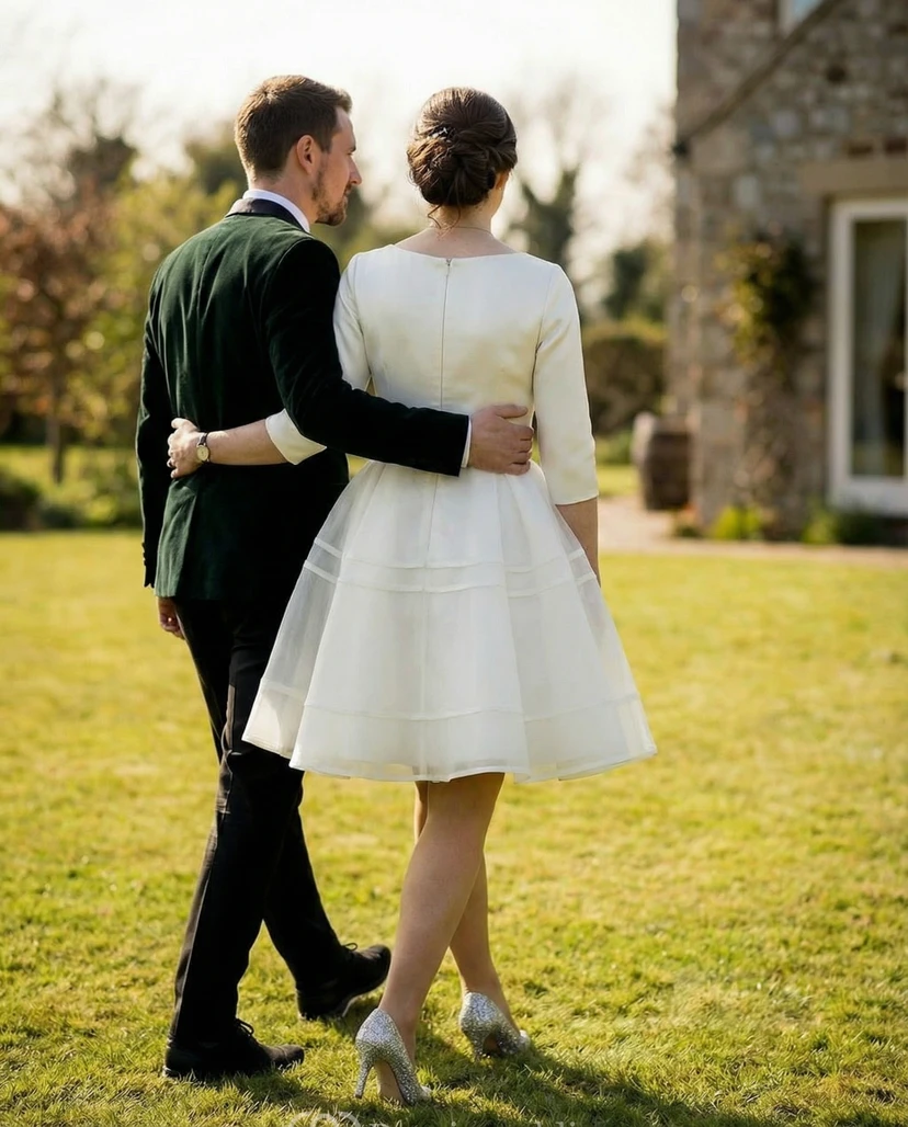 Plus Size Short Civil Wedding Dress with Sleeves view 2
