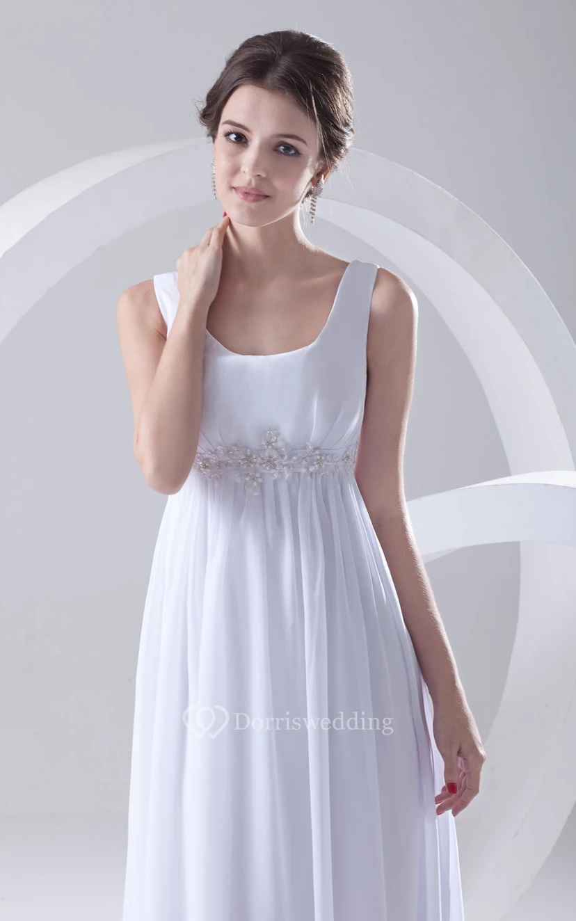 Square-Neck Empire Chiffon Dress With Beaded Sash view 2