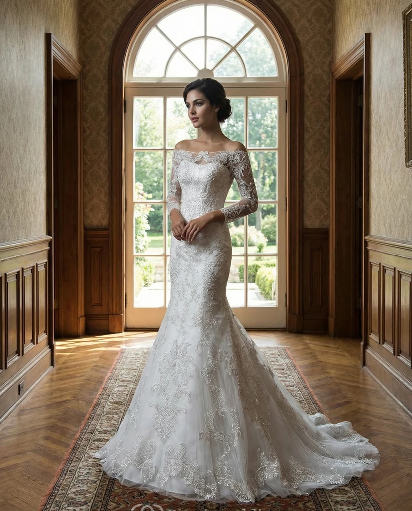 Mini Off-the-Shoulder Lace Wedding Dress
