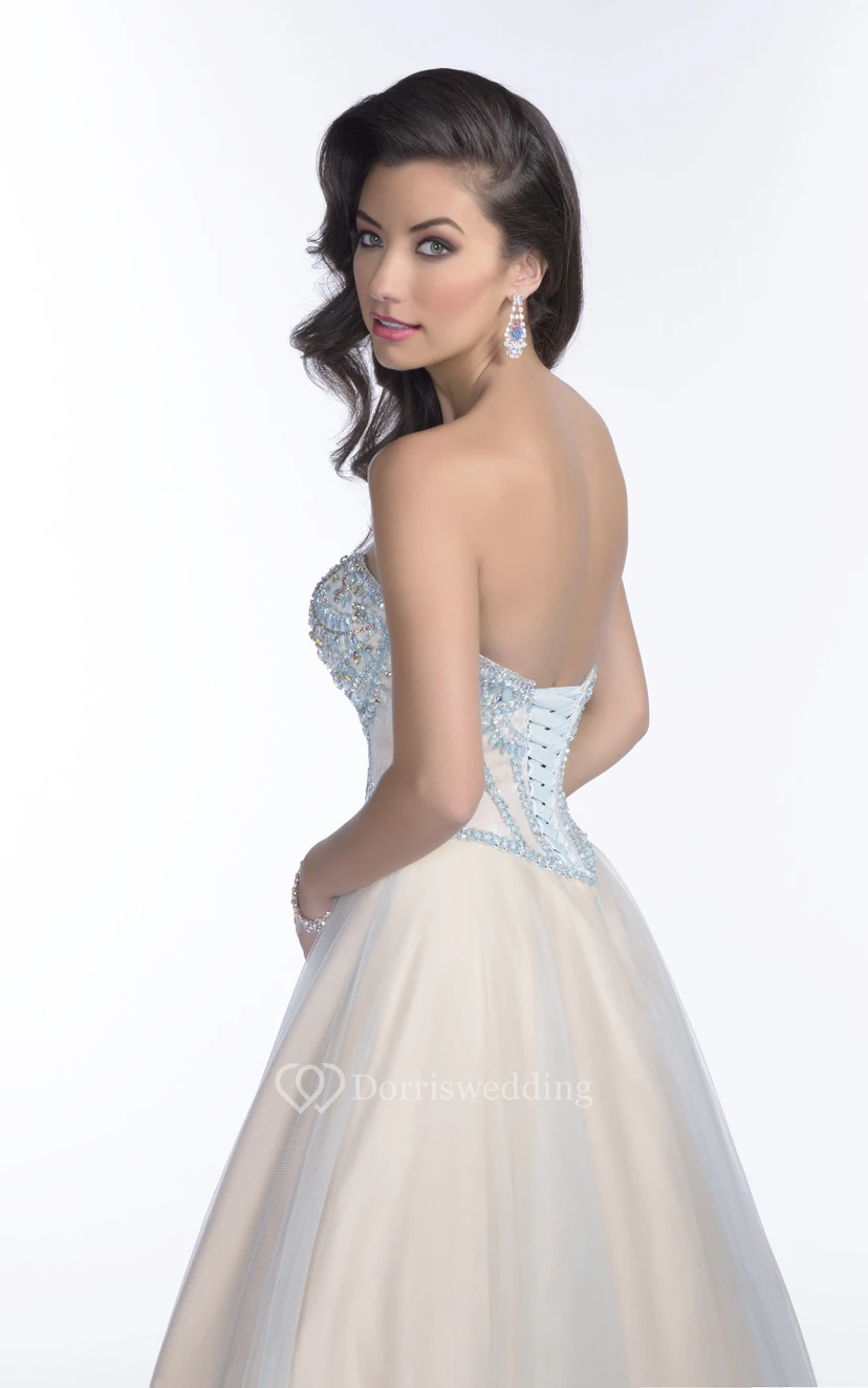 Tulle A-Line Sweetheart Prom Dress Featuring Lace-Up Back And Jeweled Bust view 2