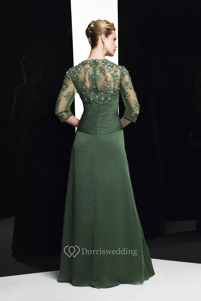Sheath Floor-Length Sweetheart Beaded Half-Sleeve Chiffon Formal Dress With Appliques And Draping view 2