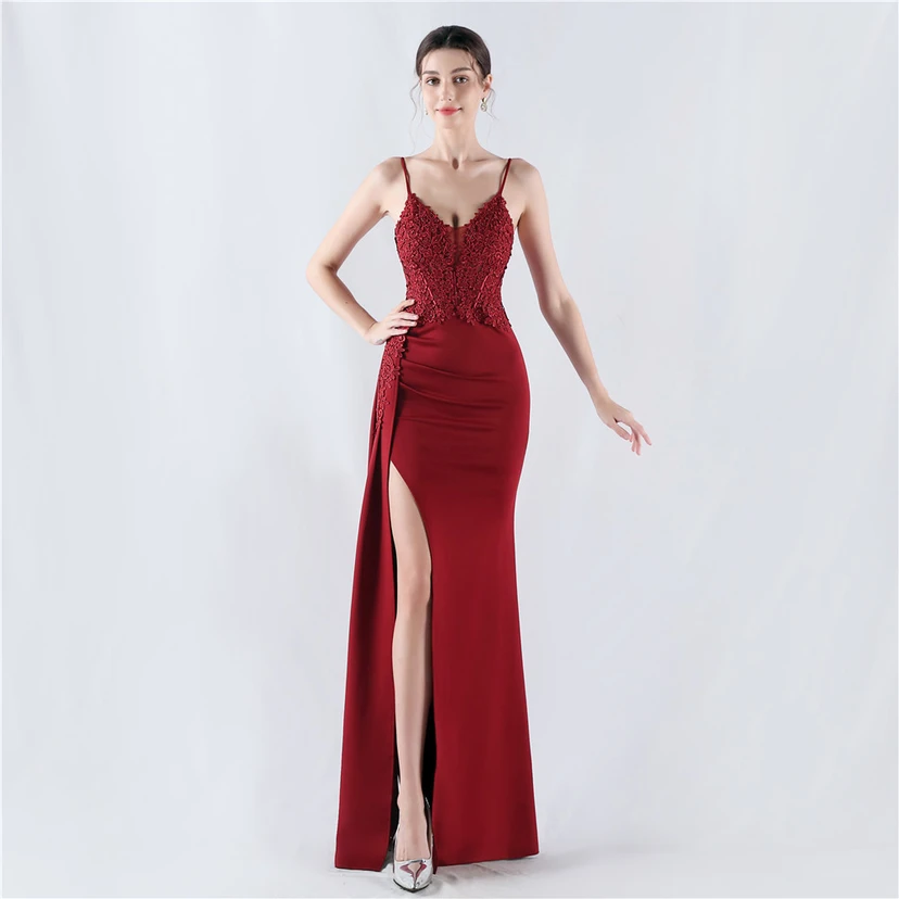 Heavy Hot Diamonds And Flower-Set Waisted Fishbone Satin Evening Dress Annual Meeting Wedding view 28