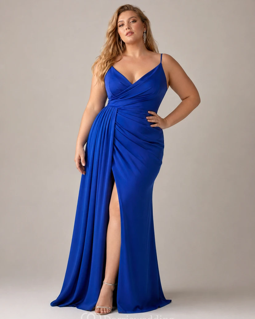 Casual V-neck Sheath Spaghetti Satin Floor-length Evening Dress with Ruching view 6
