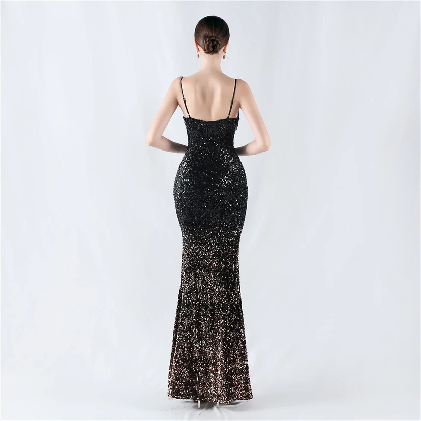Samtiger, farbverlaufender, perlenbesetzter, sexy Strumpfhalter-Abendkleid view 11