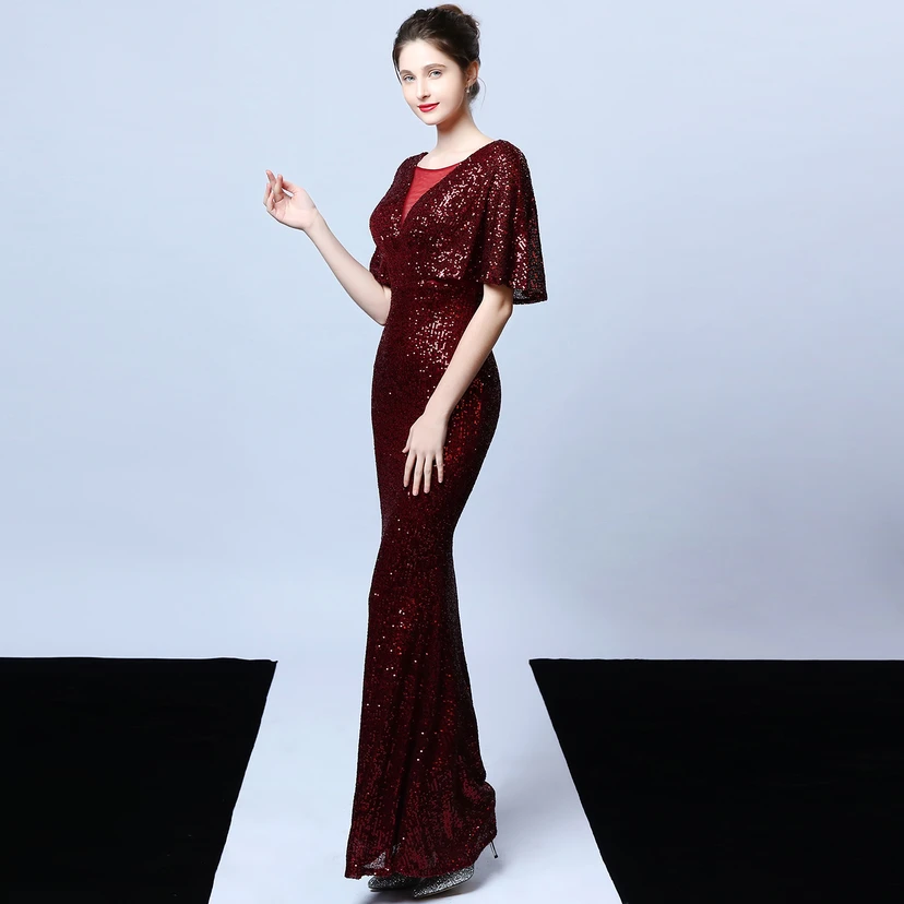 Elegantes Abendkleid mit Polyestergarn, Quasten, Pailletten und Fischschwanzsaum für Damen im Herbst view 32