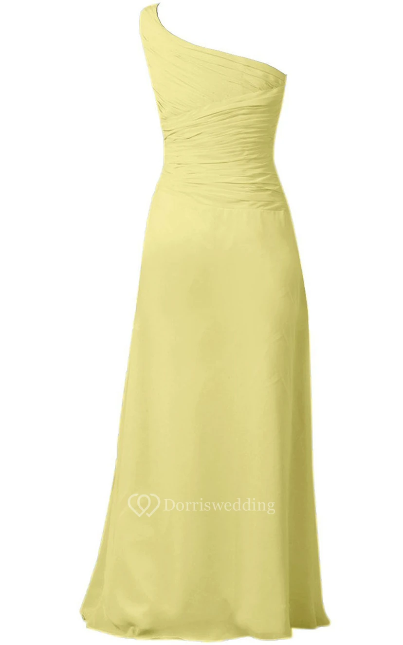 One-shoulder Ruched Chiffon A-line Gown With Bow view 5