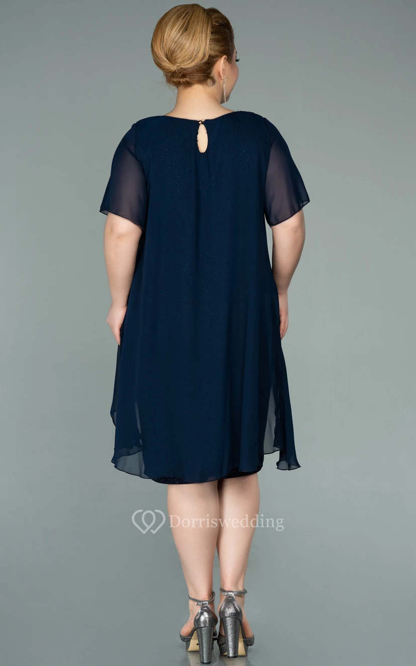 Scoop-neck Half-sleeve Chiffon Sequin Plus Size Mother of Bride Dress view 4