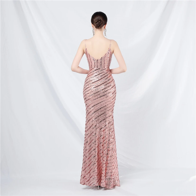 Fashionable Women'S Suspender Low-Cut Sequined Evening Dress view 16