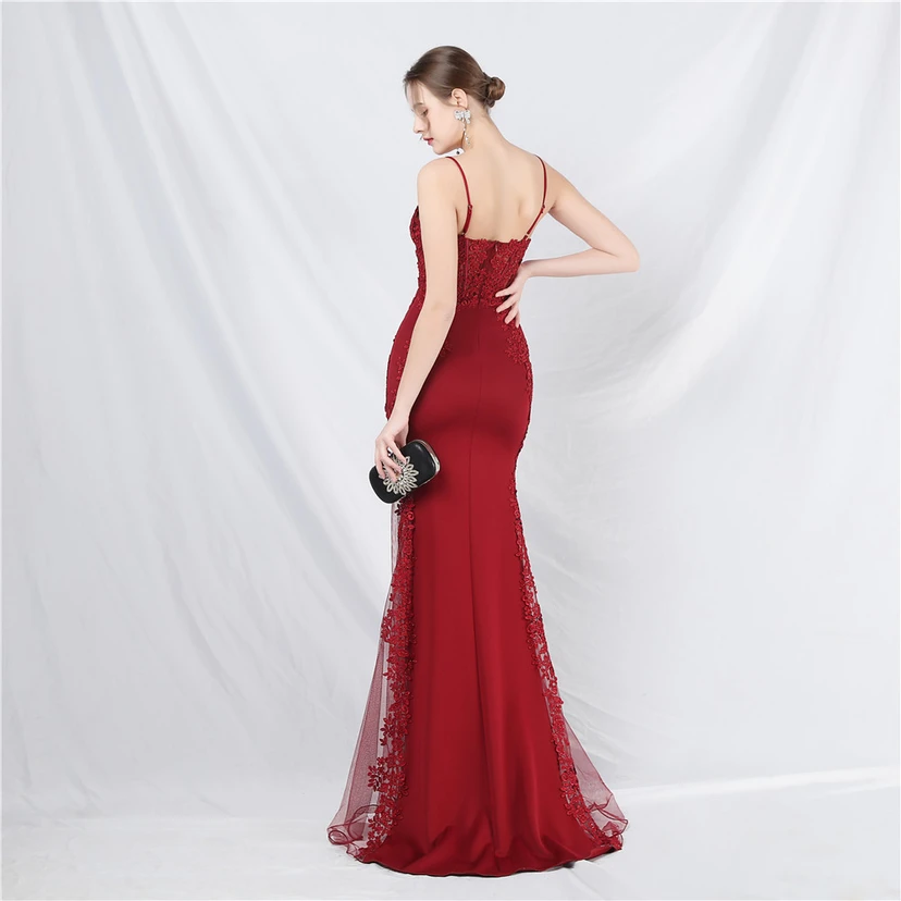 Spitzen-Abendkleid mit heißer Diamant- und Fischgrätenmuster-Weste, tiefem Taillenausschnitt, schulterfreiem Design und kurzer Schleppe view 69