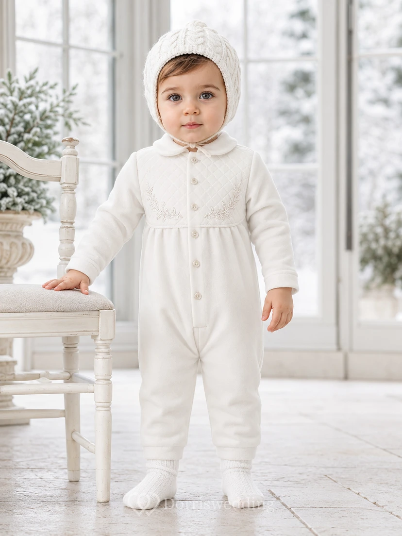 Gemütlicher weißer Langarm-Strickmütze mit Füßen, ideal für die Taufe von Jungen