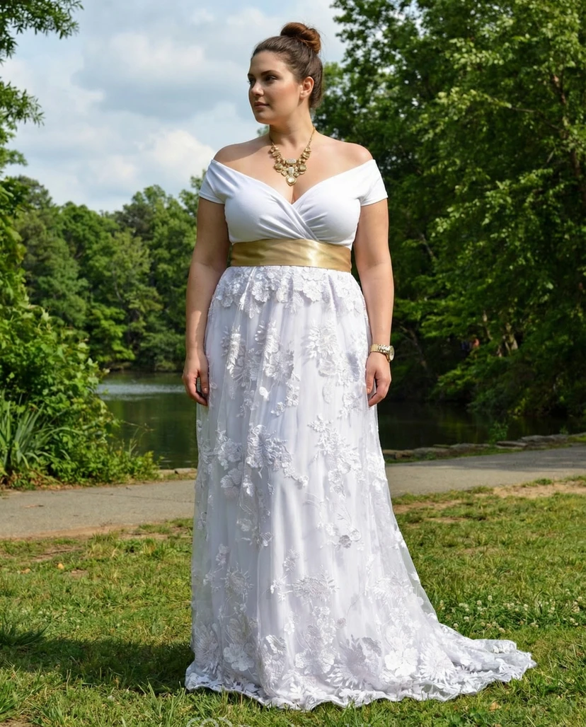 Plus Size Vintage Lace A-Line Wedding Gown