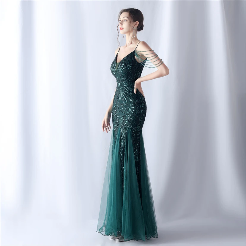 Robe de soirée haut de gamme en maille perlée et ornée de perles, modèle 3034. view 30