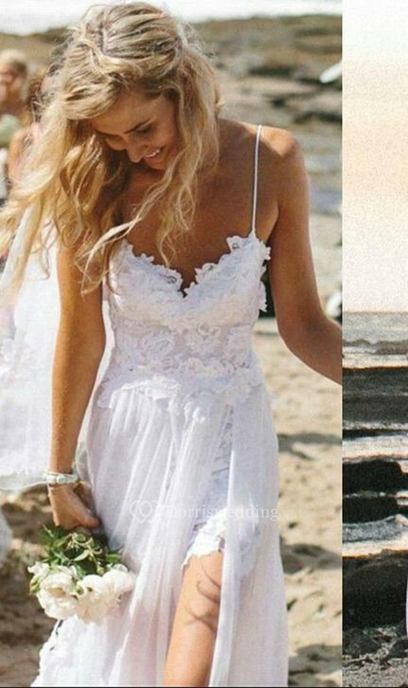 Vestido de novia bohemio playero | Vestido de novia hawaiano ligero blanco y vaporoso view 3