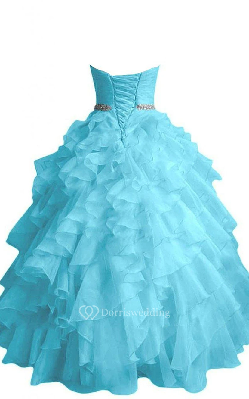 Sweetheart Ballgown With Ruffles and Beaded Waistline view 2