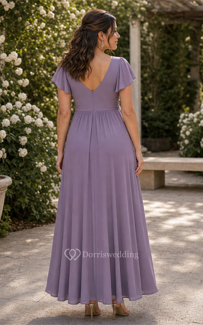 Maternity Lavender V-neck Chiffon A-Line Dress view 2