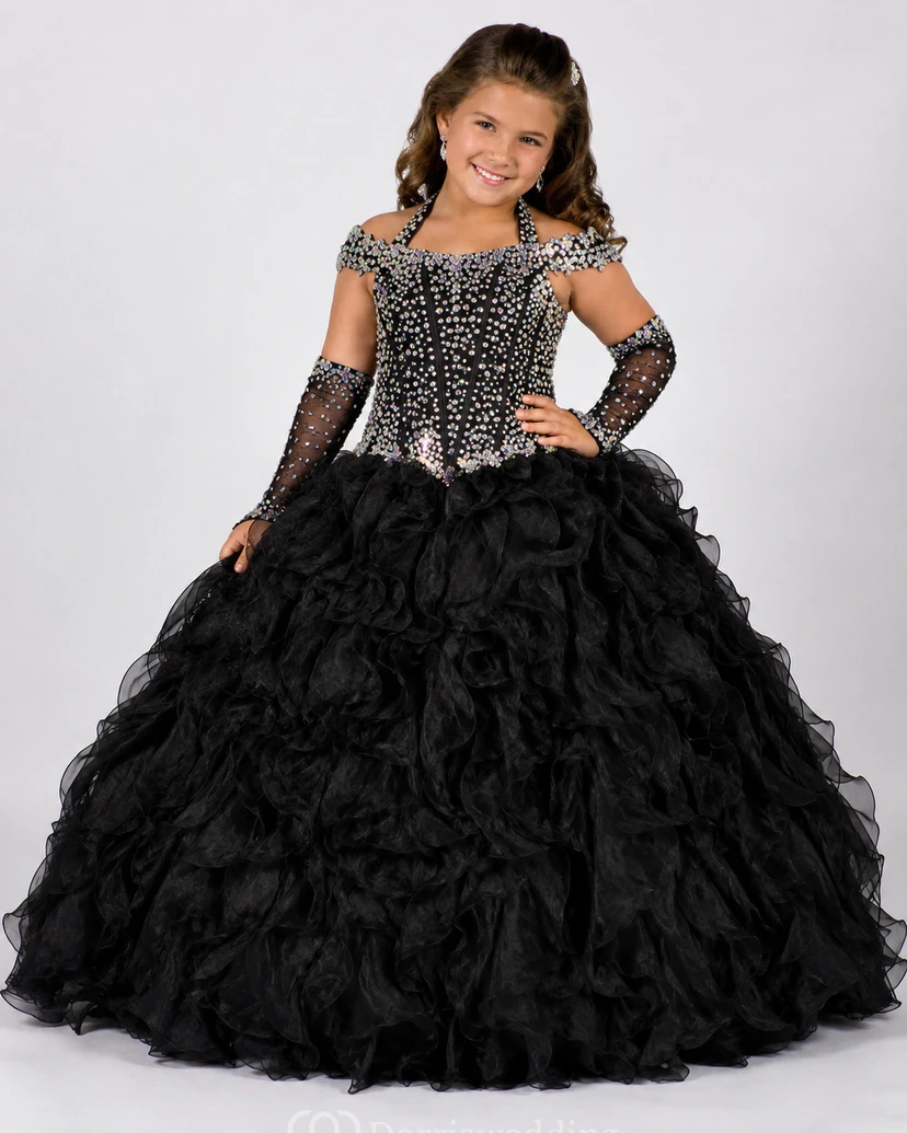 Ruffle Ball Gown Halter Corset Flower Girl Dress with Beading view 11