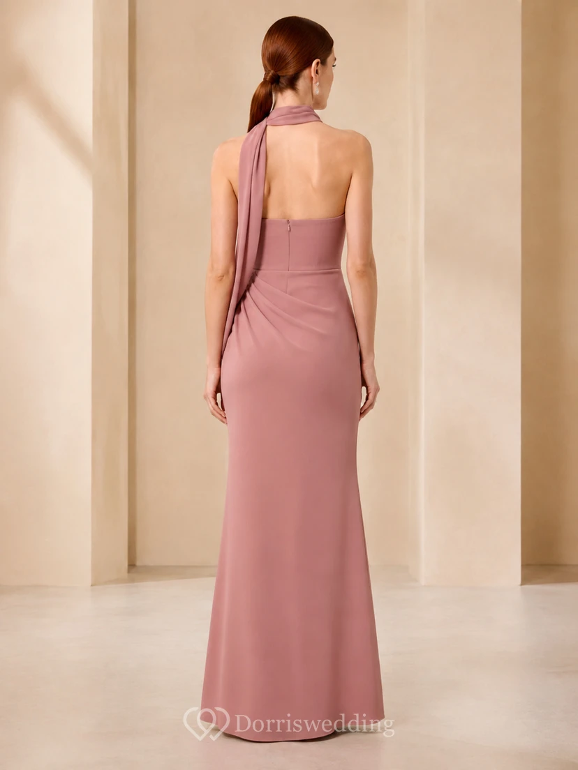 Satin-Säulenkleid mit Schalkragen in Altrosa view 2