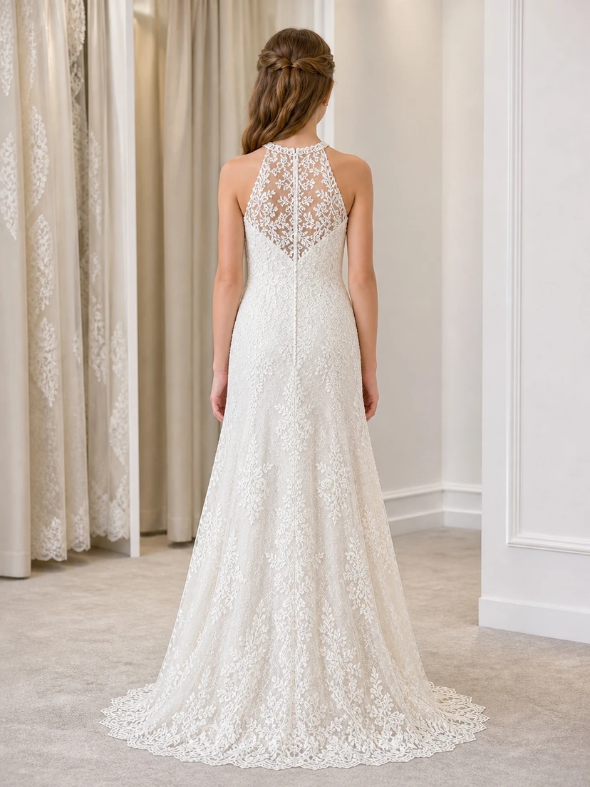 Modern Flower Girl Floor-length Mermaid Halter Lace Sleeveless Gown view 2