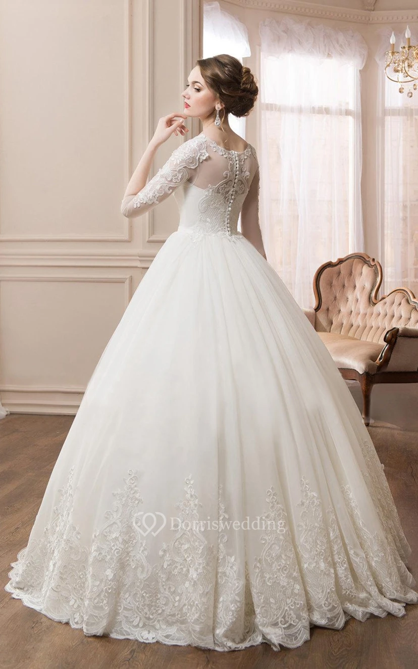 Ballkleid mit langem, schulterfreiem Ausschnitt und Illusionsärmeln view 2