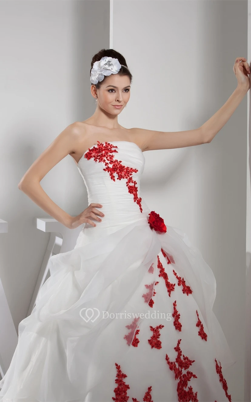 Two-Tone Ruched Tulle Sleeveless Appliques and Ball-Gown With Flower view 6