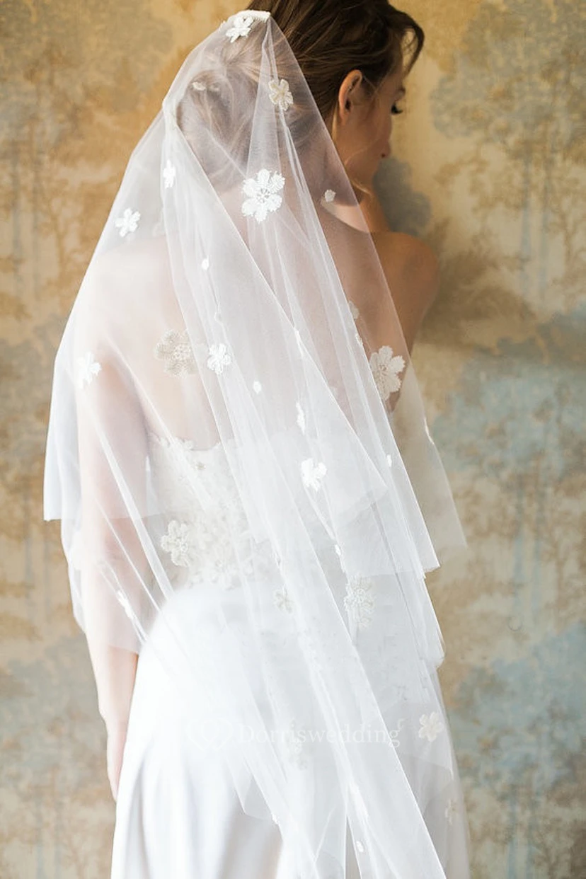 Sweet Flower Petals Short Wedding Veil view 2