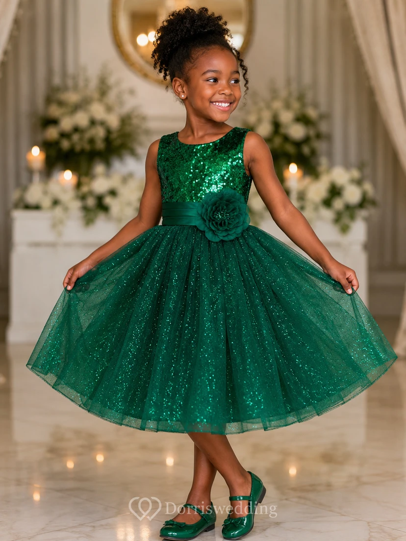 Sleeveless A-line Sequined Dress With Flower and Pleats view 5