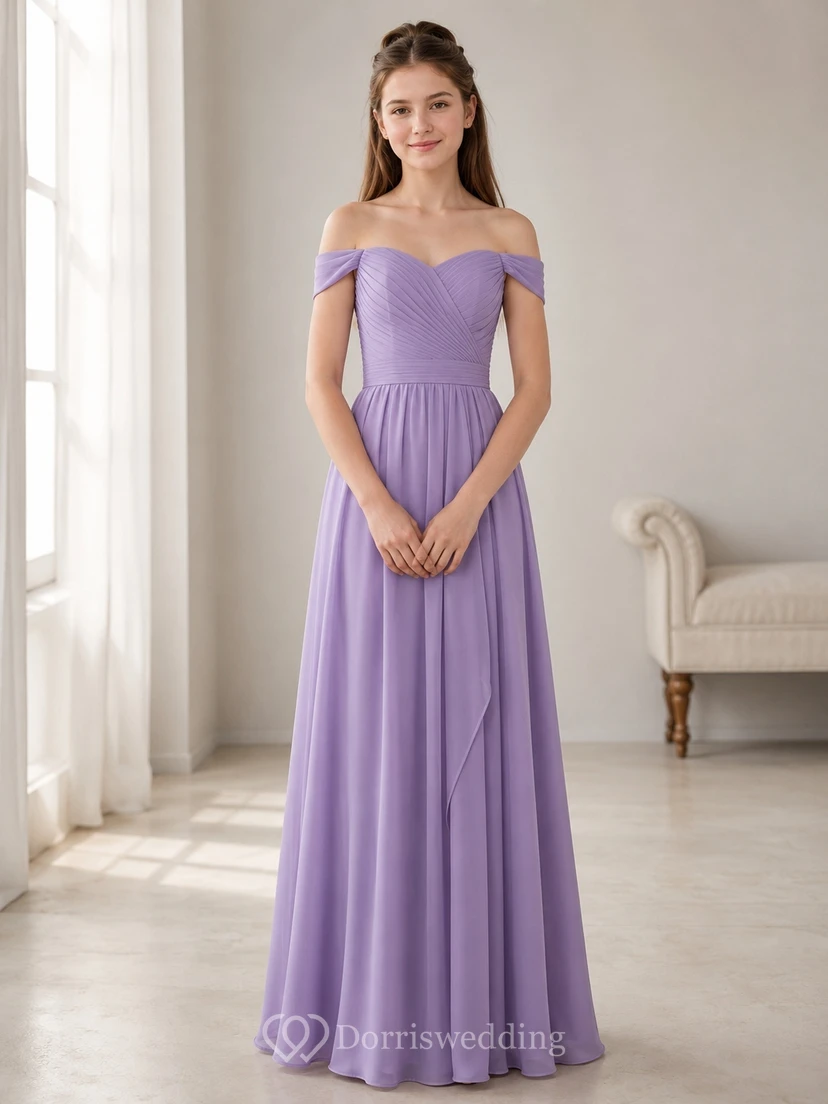 Wisteria Junior Brautjungfernkleid A-Linie schulterfrei Kurzarm Rüschen romantisch formell