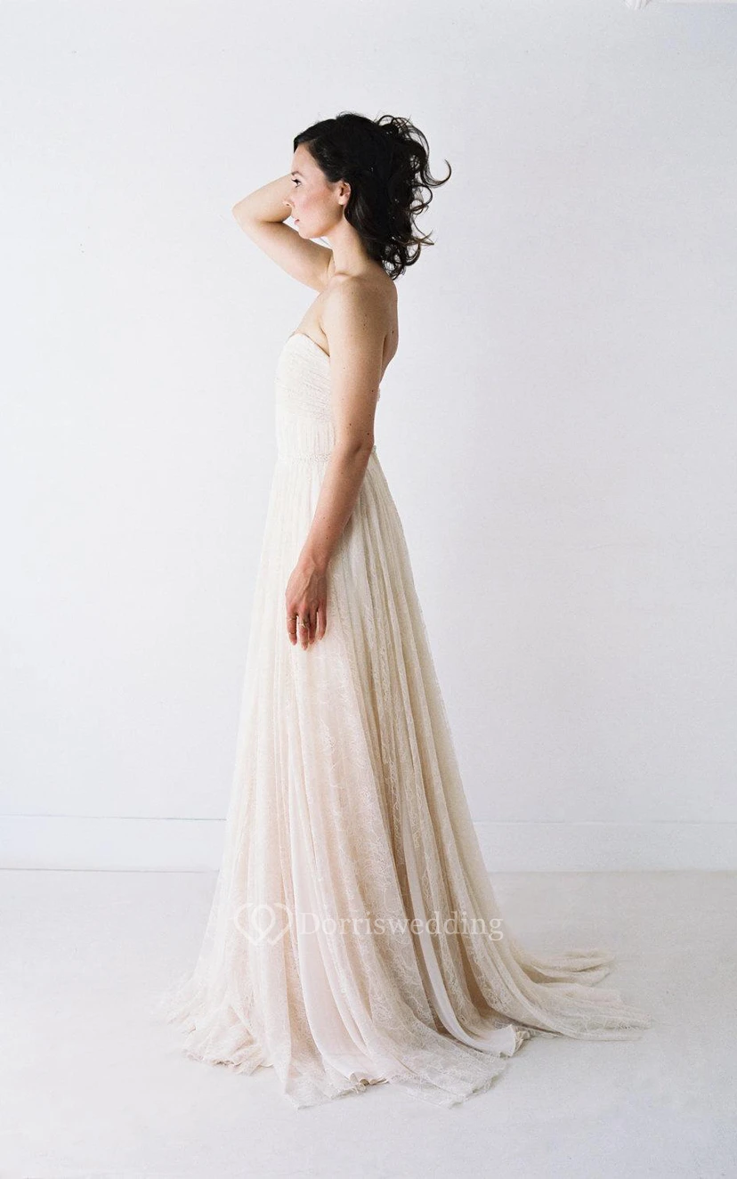 Pleated Lace Sweetheart A-Line Gown With Lace-Up Back view 2