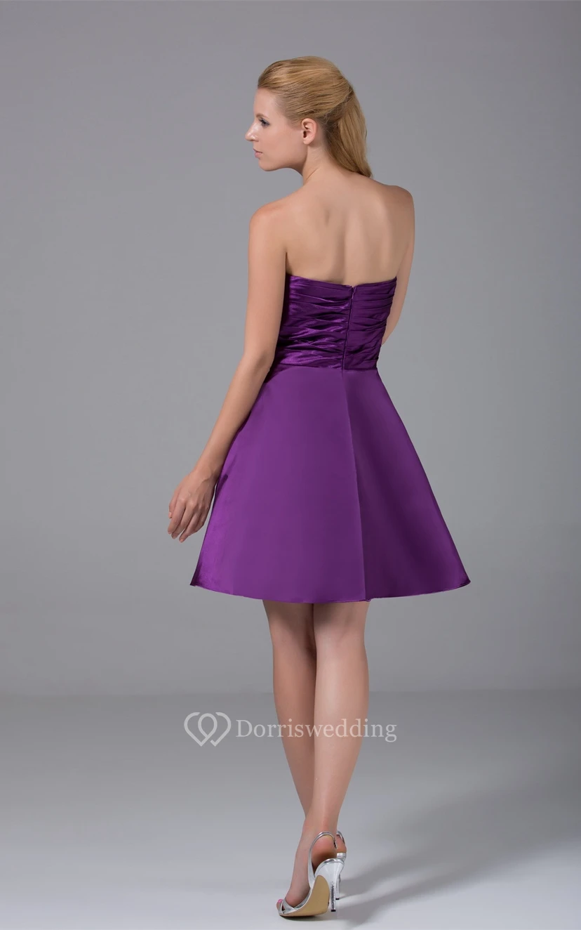 Sleeveless A-Line Mini Satin Dress With Ruching view 6