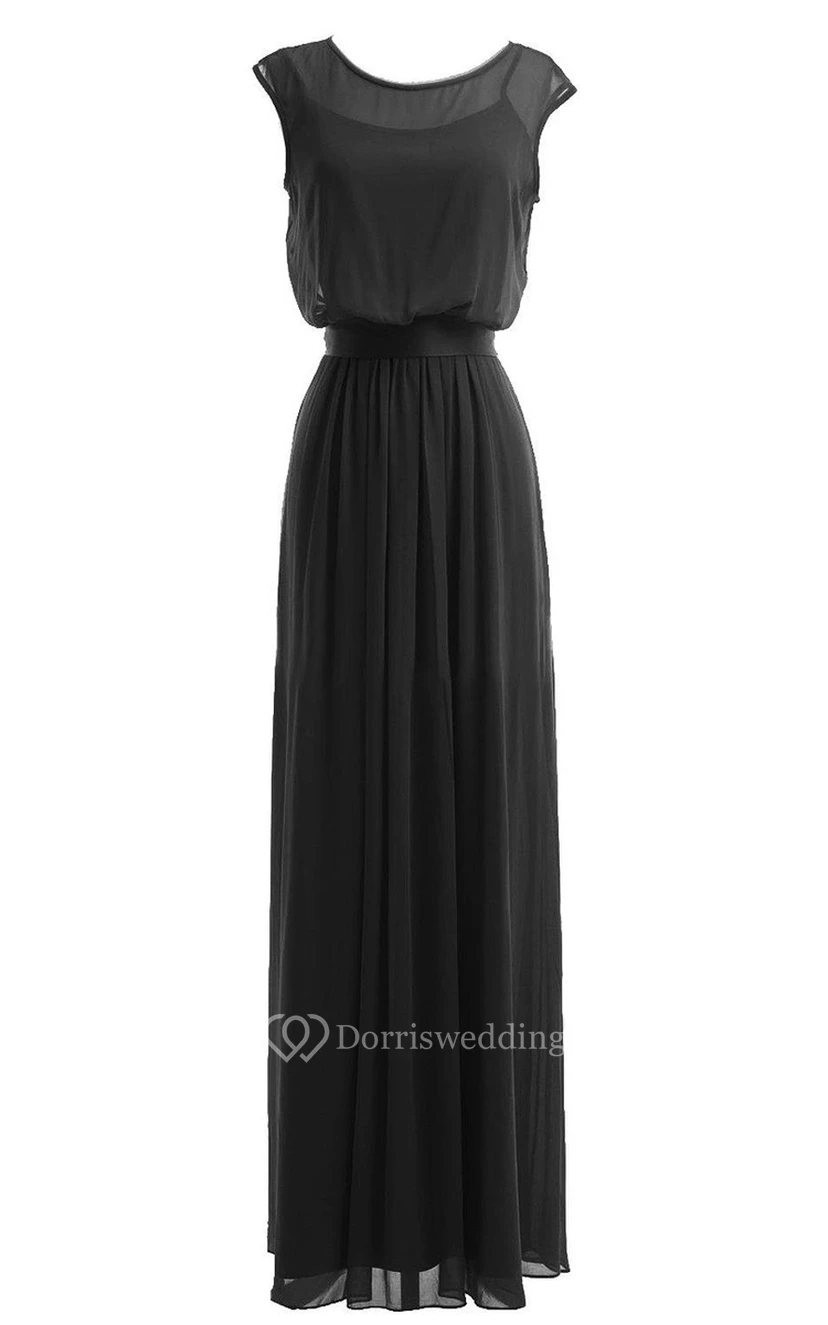 Chiffonkleid mit kurzen Ärmeln und transparentem Oberteil