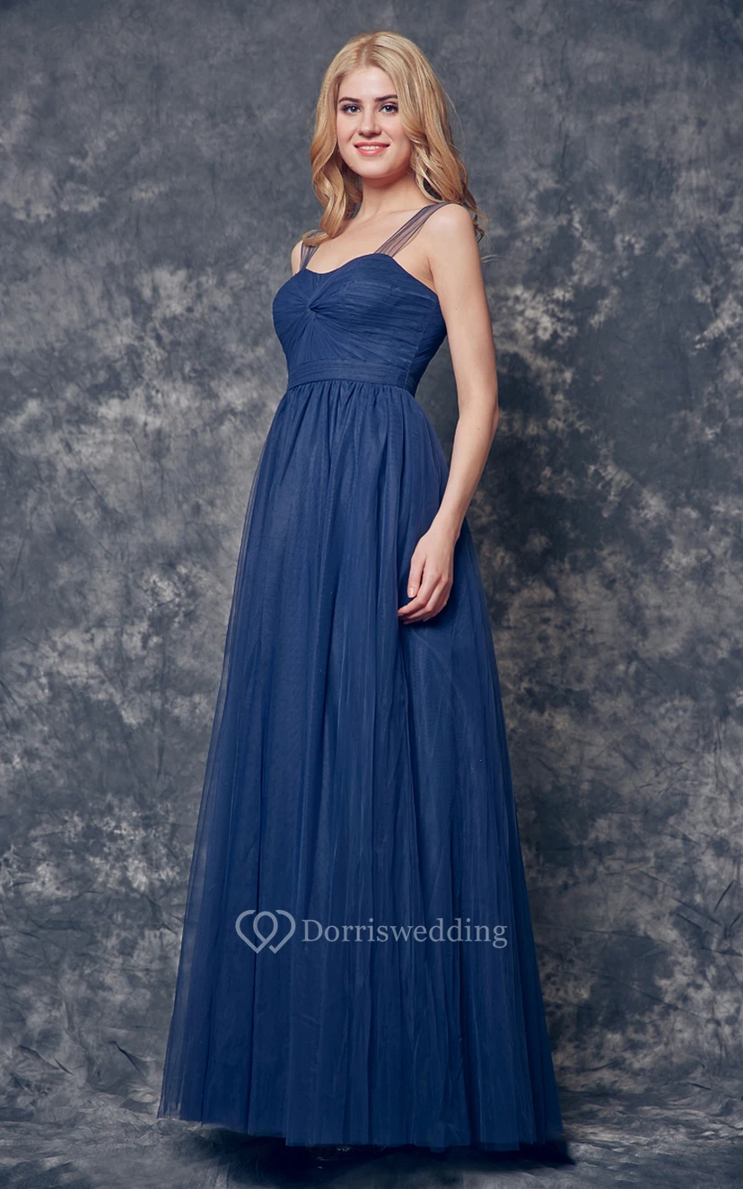 Cap Sleeve A-line Ruched Top Long Tulle Dress view 2