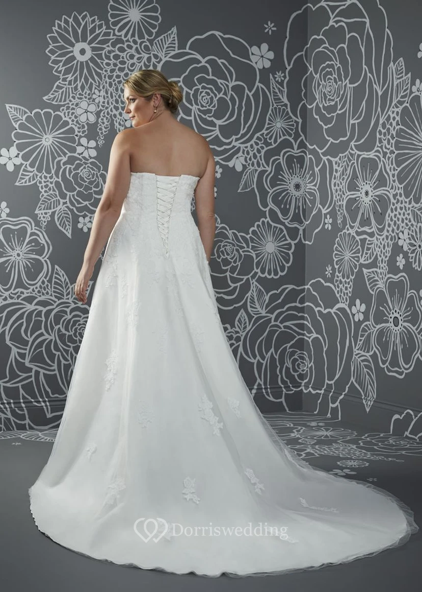 A-Line Floor-Length Sweetheart Sleeveless Satin Court Train Lace-Up Back Beading Dress view 2