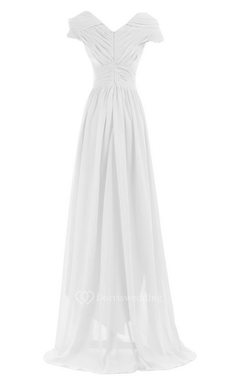 Short-sleeved Highlow Empire Ruched Chiffon Dress view 3