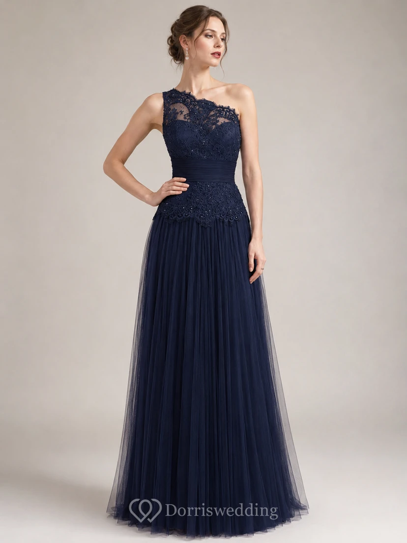 Langes, schulterfreies A-Linien-Abendkleid aus Tüll mit Spitzenbesatz, Bandagen und Pailletten view 6