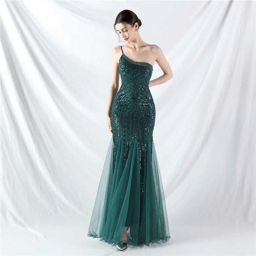 Crafted Beaded Positioning Flower Beads Splicing Mesh Gauze High-End Evening Dress view 2